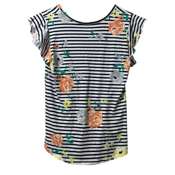 LOFT Floral Short Sleeve Shirt Size XS‎ Ruffle Sleeve Lightweight Casual Outdoor - Image 2