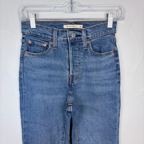 Levi's Wedgie‎ Straight Jeans Medium Wash High Rise Casual Classic Basic Size 24 - Image 3