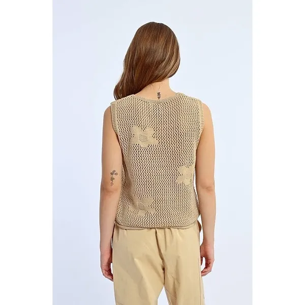 Lili Sidonio Elowen Sweater Vest Women M Beige NEW‎ Crochet Floral Knit V-Neck - Image 2
