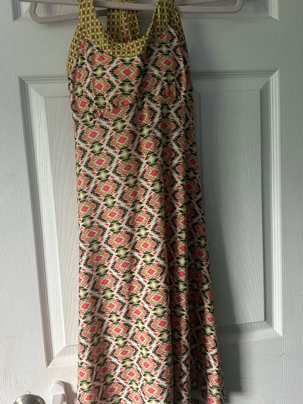 prAna Cali Dress in the Safari Guava geometric print - Image 3