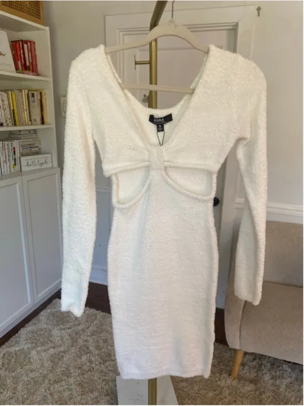 Hera Collection‎ Cutout Mini Dress White Textured Soft Glam Quiet Luxury S Boho - Image 2