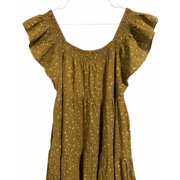 Madewell Ruffle-Sleeve Tiered Midi Dress in Daisy Stitch Weathered Olive Size L - Image 4
