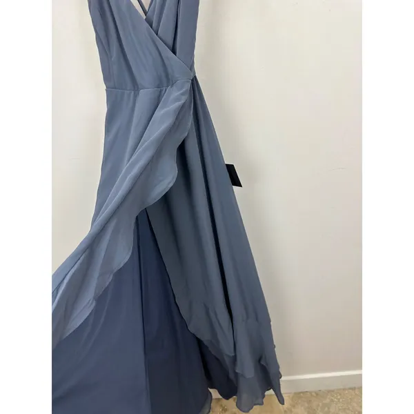 Lulus In Love Forever Granite Blue Lace Up High Low Maxi Dress Ruffle Small NWT - Image 9