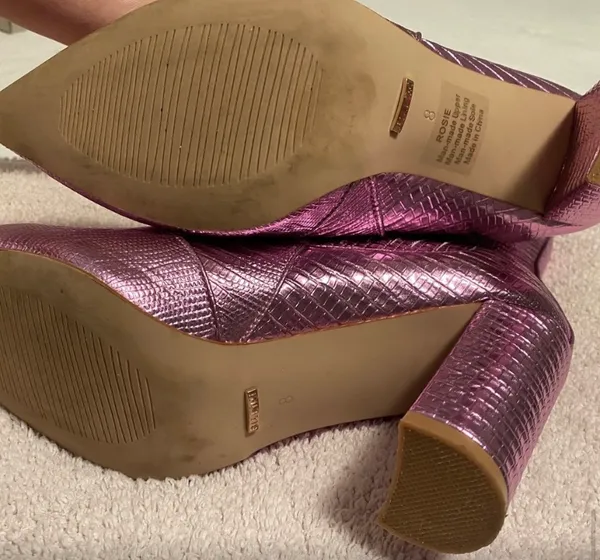 Hemline Pink Metallic Booties - Image 2