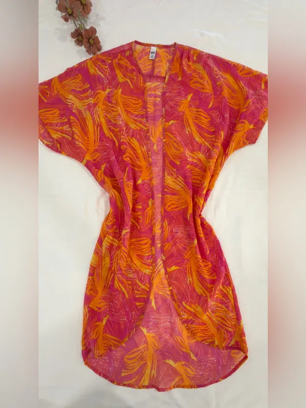 Tropical Pink Orange Swim Cover-Up Kimono - Image 2
