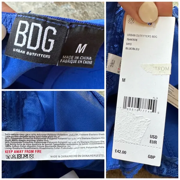 BDG Urban Outfitters Lace and Satin Corset Crop Top NWT Size Medium Royal Blue - Image 9