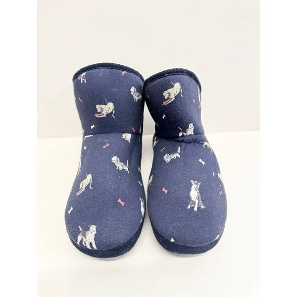 Joules Winter Cozy Slippers Size 6 US Blue Dog Print Faux Fur Pull On Style - Image 3