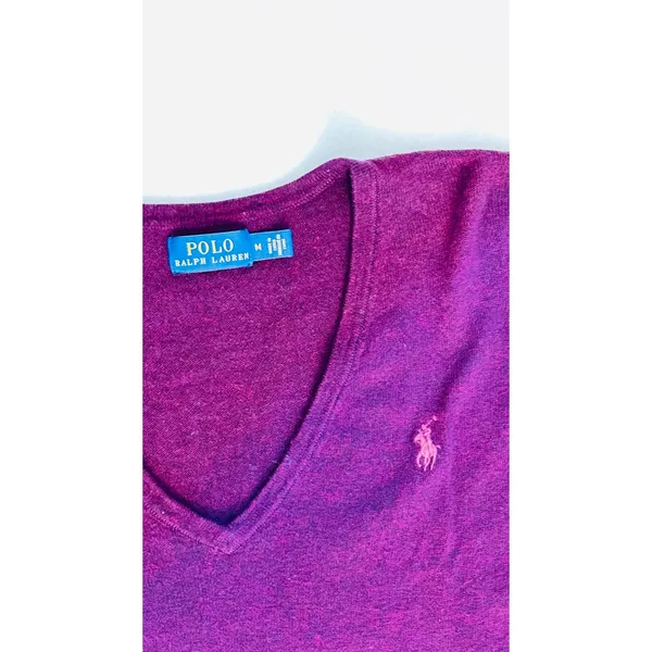 Polo Ralph Lauren ribbed v neck pullover burgundy color sweater top women sz Med - Image 2