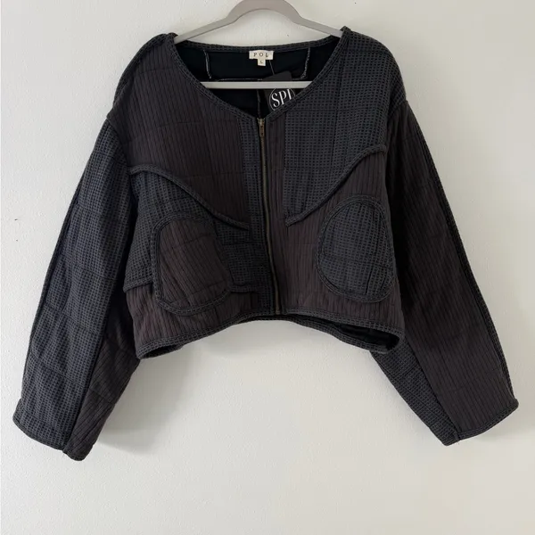 ✨NWT- POL Quilted Waffle Knit Textured Full Zip Bomber Jacket size Large - Image 4