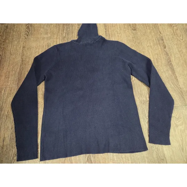 Lauren Ralph Lauren LRL Navy Blue Ribbed Stretch Women's Turtleneck Shirt Medium - Image 4