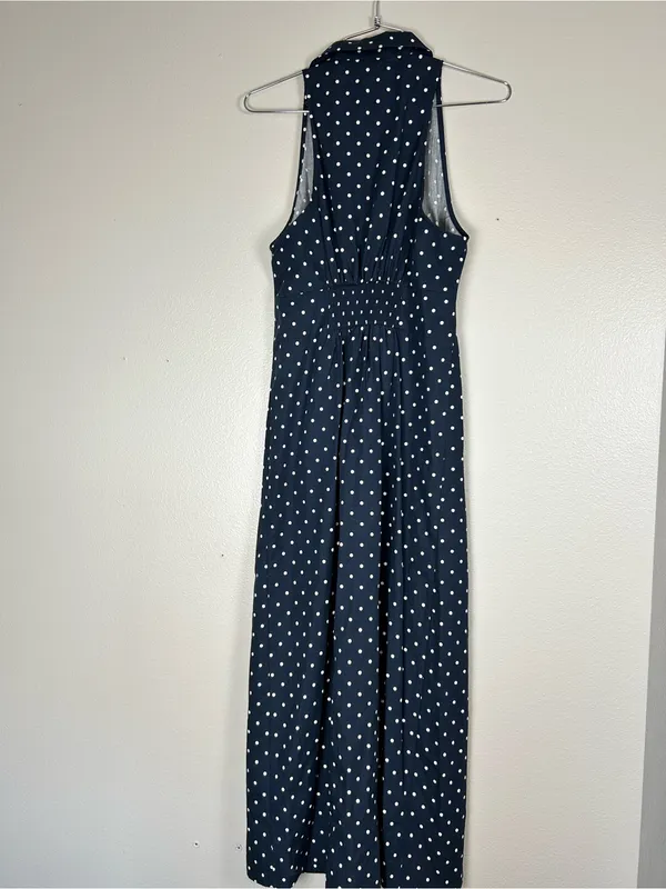 Anthropologie Maeve Polka Dot Navy Halter Midi Dress Size S - Image 5