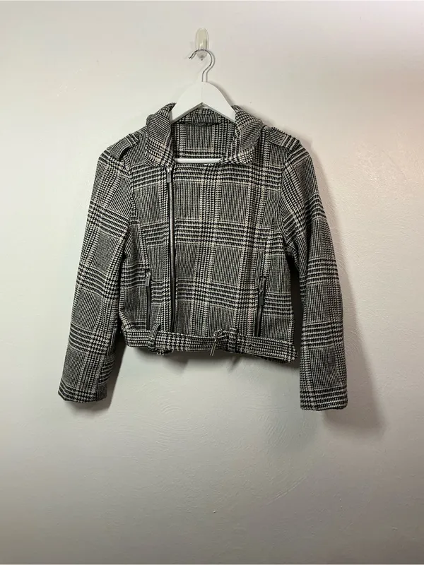 Stoosh Black & White Plaid Moto Blazer Size Small - Image 2