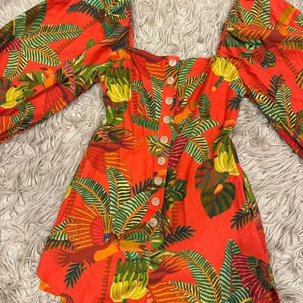 Farm Rio Forest Birds linen blend romper XS - Image 3
