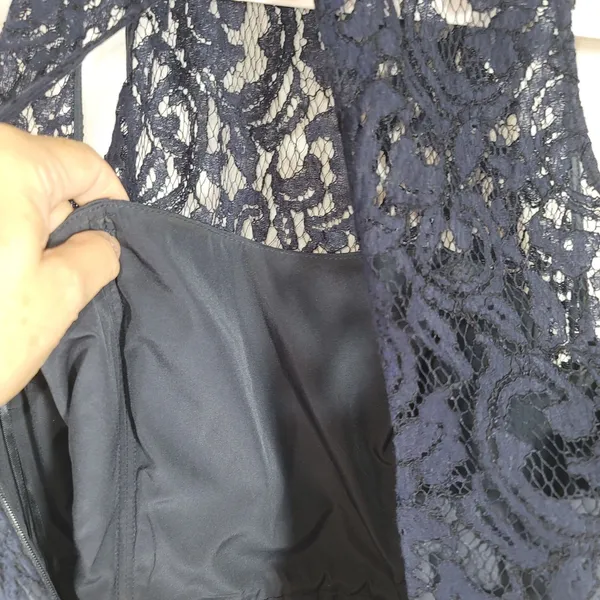 J.Crew Women's Navy Blue Floral Lace High Neck Sleeveless Cocktail Dress Size 10 - Image 3