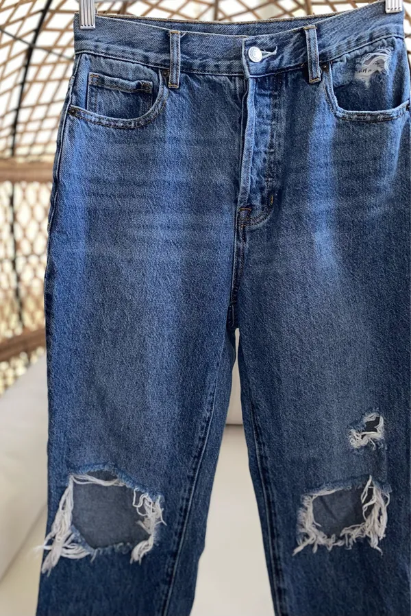 Pacsun Blue Distressed High Waisted Straight Leg Jeans Size 26 - Image 6