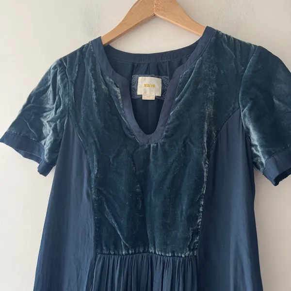 Anthropologie Maeve Floral Lily Velvet Shift Dress‎ Size XS Petite Navy Blue - Image 5