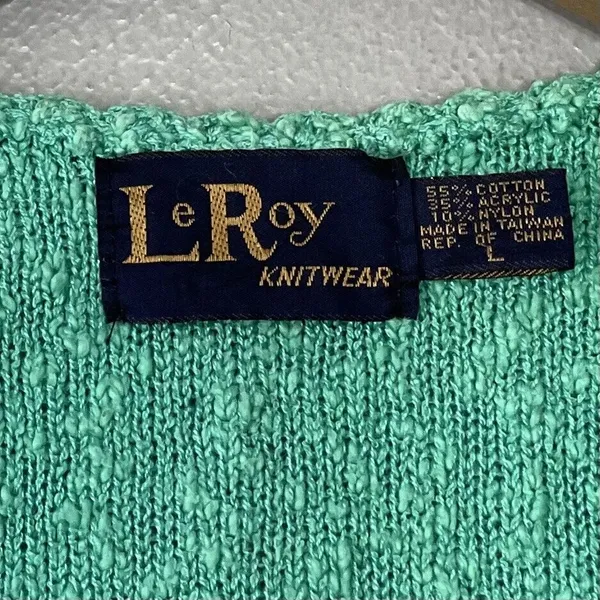 80s Vintage Pointelle Sweater Size L Green Dainty Cottagecore Summer Romantic - Image 3