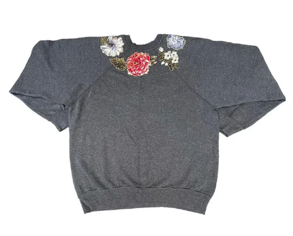 Vintage 90s Floral Grey Crewneck Sweater - Image 2