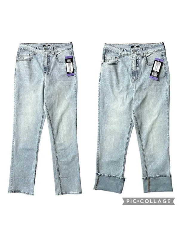FRYE High Rise Straight Leg Relaxed Fit Cuffed Uncuffed Jean Blue Denim Sz 4/27 - Image 2