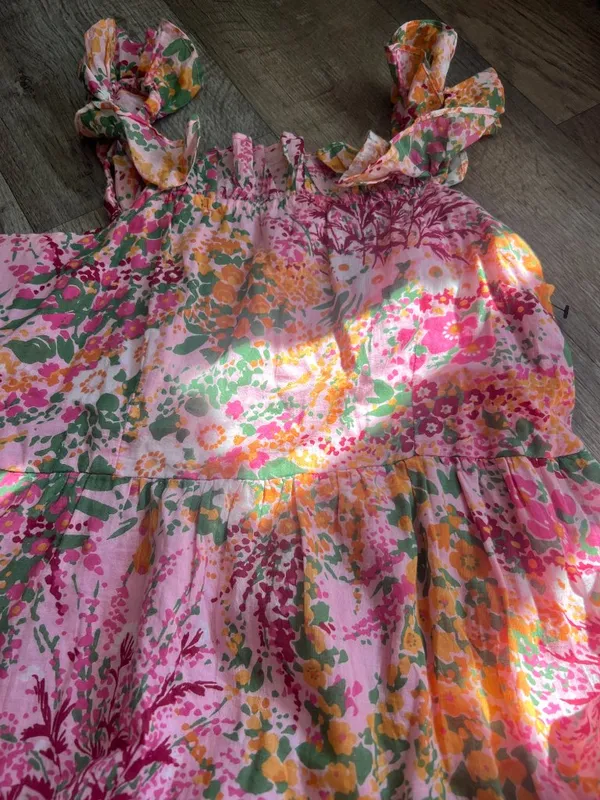 Banjanan L Alexa Floral Pink Green Maxi Tank Ruffle 100% Cotton Dress India Boho - Image 8