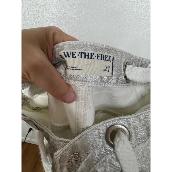 Free People We The Free Good Luck Mid-Rise Barrel Jeans Metallic Silver Foil 29 - Image 5