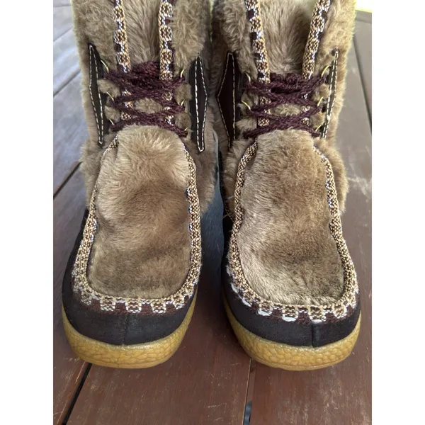 Vintage Snowland Faux Fur Suede Boots Sherpa Lined Lace Up Retro Winter Size 7 - Image 9