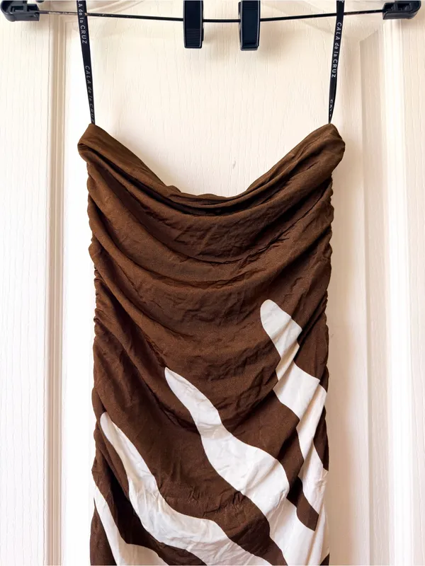 Cala de la Cruz Daphne Ruched Maxi Dress Sunburst Mocca Small - Image 6