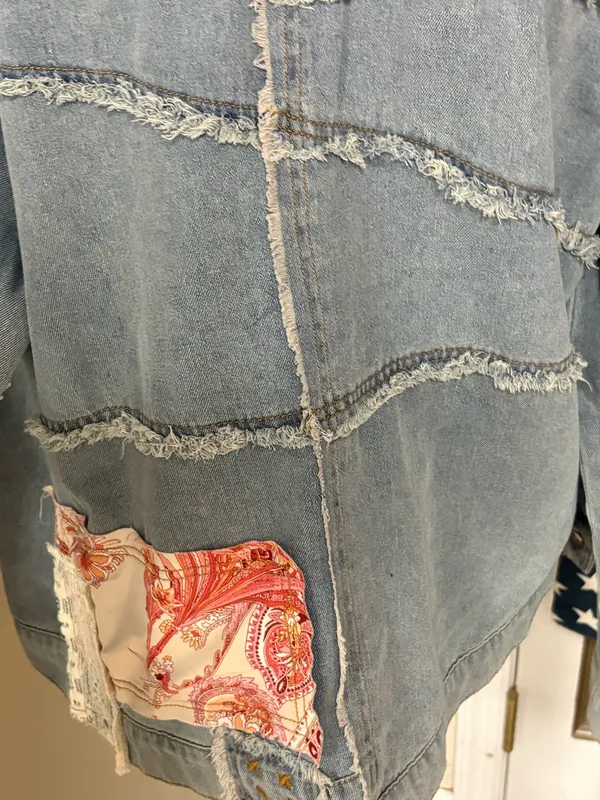 POL Patchwork Denim Jacket Shirt M - Image 4