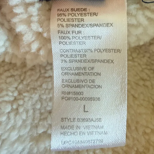 Democracy Large Faux Suede Sherpa Lined Warm Bomber Jacket Tan Large - Image 7