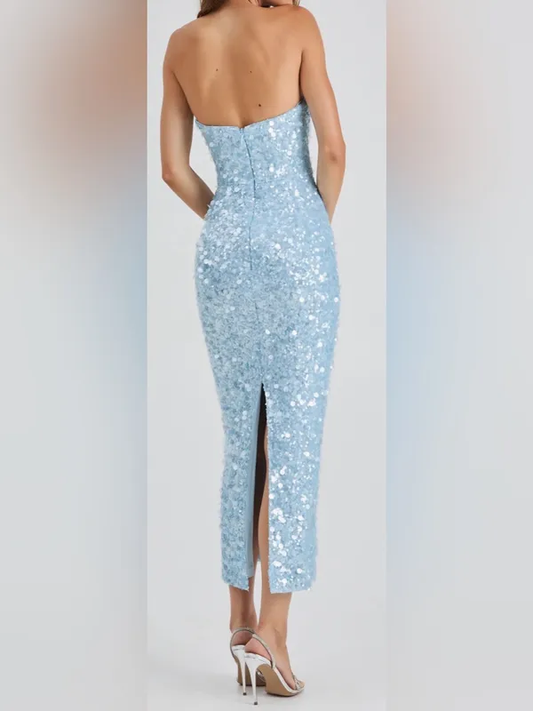 NEW HELSI Leslie Sequin ICY BLUE Column Gown Sz S - Image 2