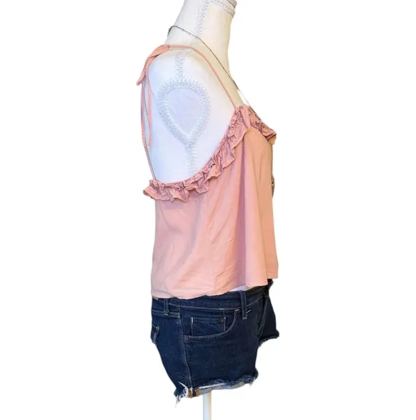 Y2K Pink Ruffle Tie Strap Crop Top Boho Babydoll‎ Cami Size Medium - Image 5