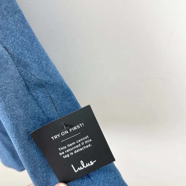 Lulus Considered Charisma Blue Chambray Bustier Mini Dress Cute A Line Small NWT - Image 7