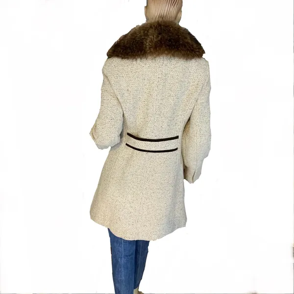Vintage Circa 1980'S J. Marco Beige & Brown Wool & Fox Fur Collar Coat (S) - Image 7