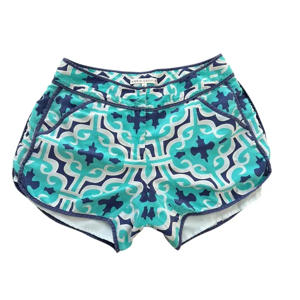 Annie Griffin Shorts Women's Sz 4 100% Silk‎ Blue White Geometric Print #BB12-4 - Image 11