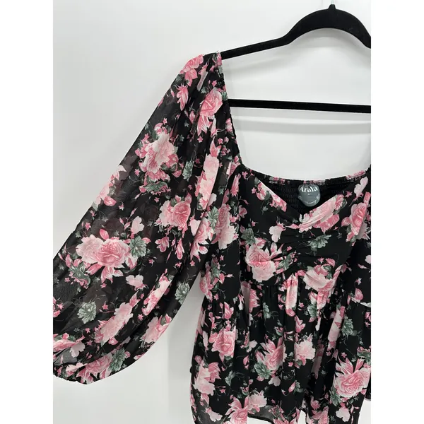Arula Womens Pink‎ Floral Babydoll Sheer Top Sz 1X Boho Feminine Dainty Coquette - Image 3