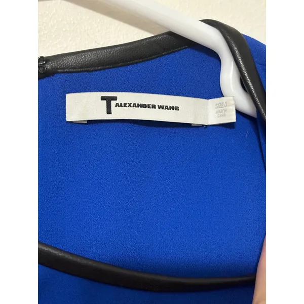 Alexander Wang Mini Dress Leather Trim Sleeveless Blue Size‎ 0 - Image 3