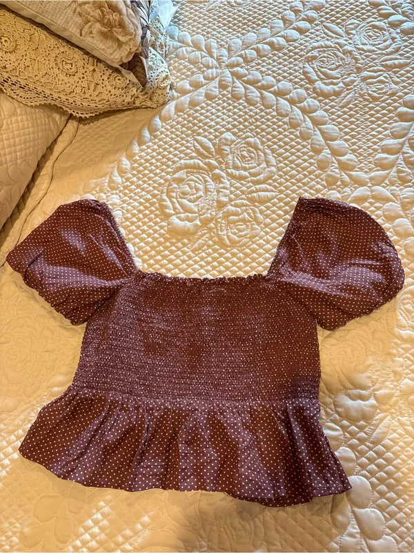 J.Crew Squareneck Smocked Cotton Voile Top Sable/white women’s M - Image 2
