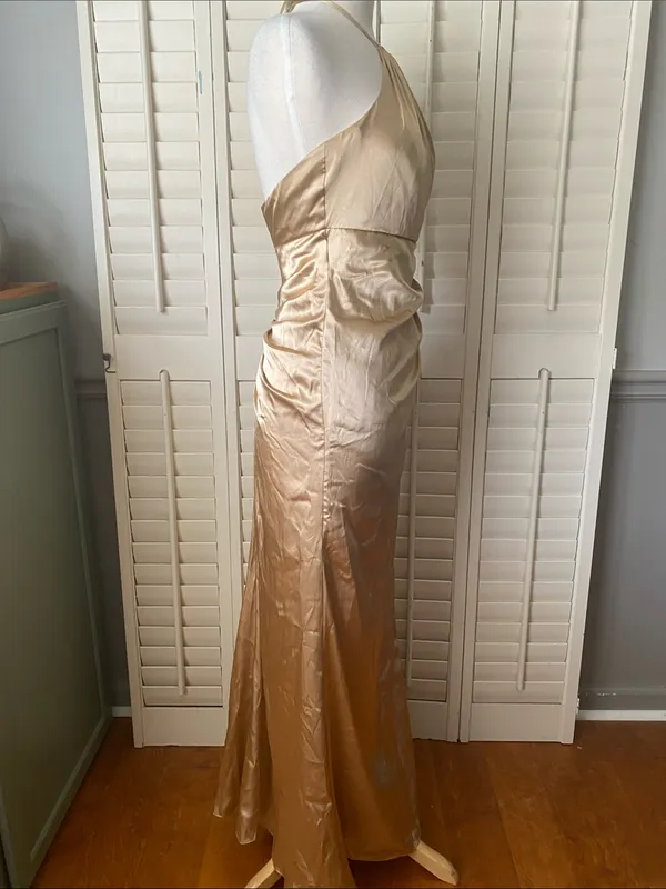 Satin Halter Prom Gown in Gold - Image 4