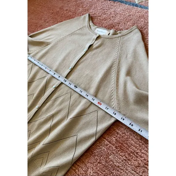Susan Bristol Beige Silk Wool Cardigan Sweater Size M - Image 3