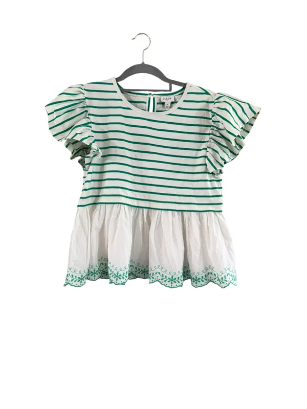 Women's J.Crew Striped Ruffle Sleeve Peplum Blouse White Green Size S - Image 7