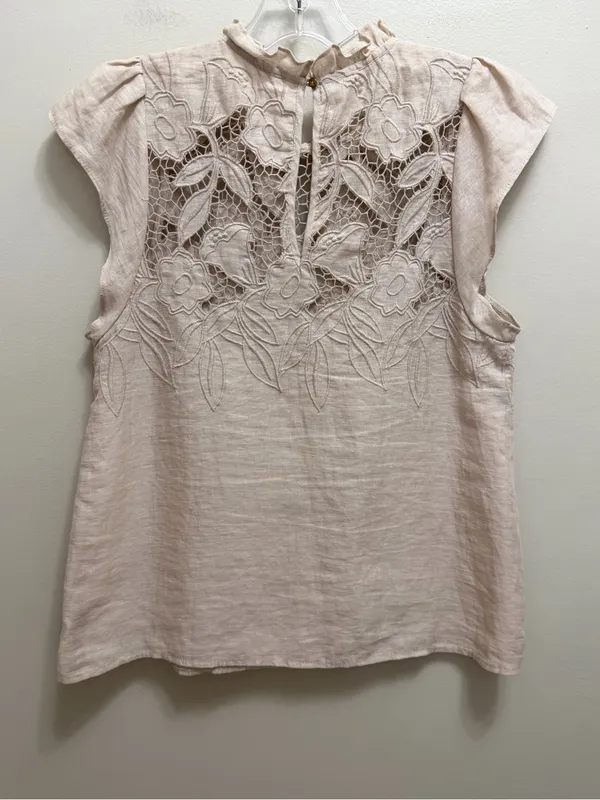 Ulla Johnson Aimee Linen Lace Eyelet Top Floral Embroidered Tan Size 4 - Image 5