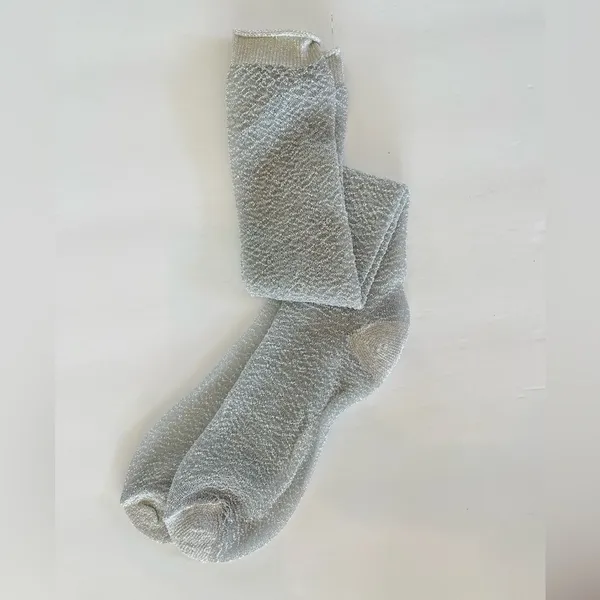 Free People Silver Tinsel Tall Sheer Socks - Image 2