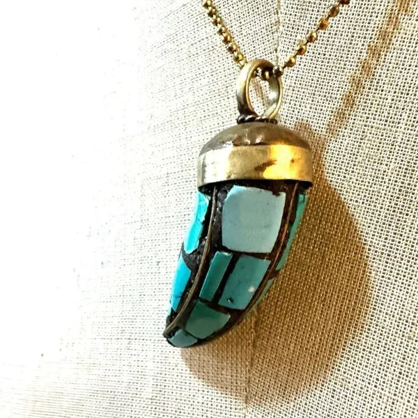 Tibetan brass mosaic Horn Pendant necklace - Image 6