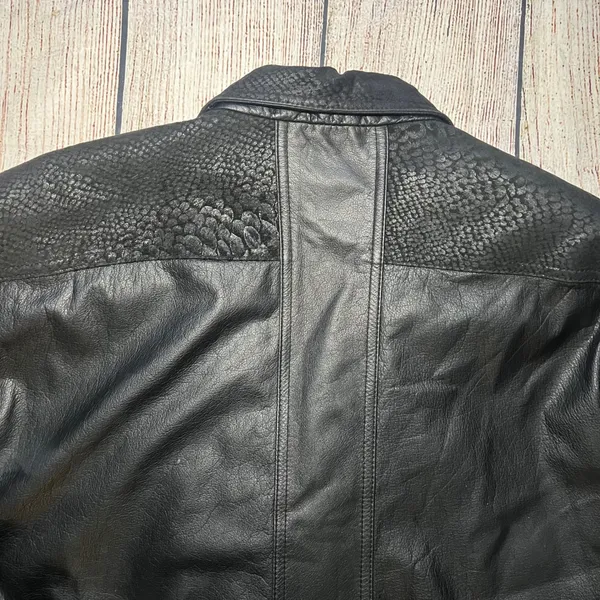 VTG PELLE‎ New York Milano Black Leather Jacket Snakeskin Print Womens Large 90s - Image 8