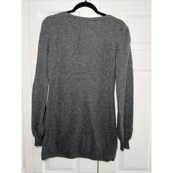 T Luxury Longline Cardigan‎ Womens M Gray Cashmere Button Front Pockets Soft - Image 5
