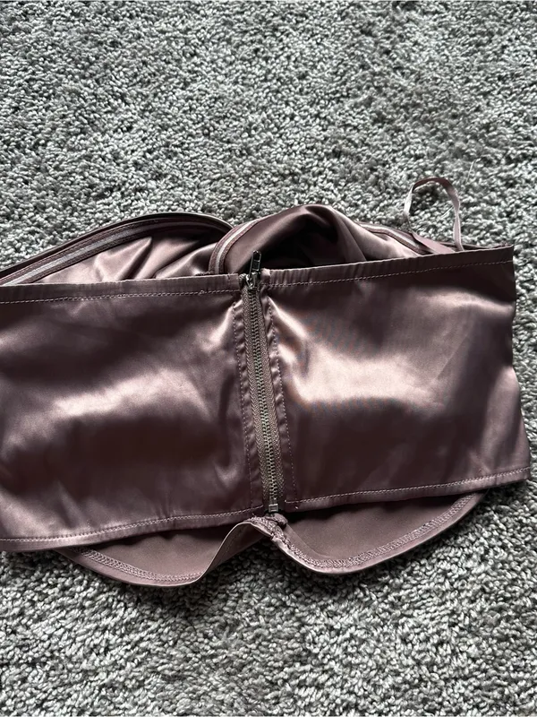 Satin Bandeau Top in Brown Pink Size M - Image 3
