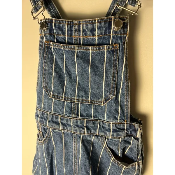 H&M Wm 0 Divided Blue Pinstripe Denim Overall Dress Mini Pinafore Festival Y2K - Image 2