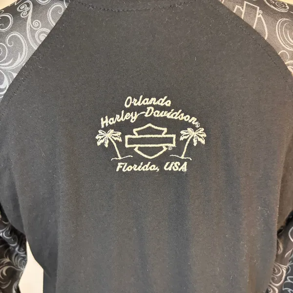 Harley-Davidson Mesh Sleeve Shirt Womens L Black Orlando FL Graphic Biker Moto‎ - Image 6