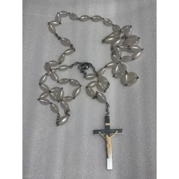 Catholic Rosary Faux Pearl Beads Silver Tone Crucifix The Last Rosary - Image 2