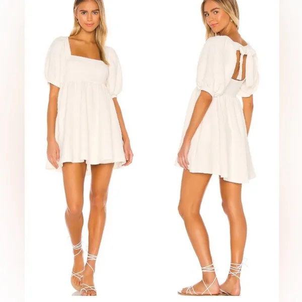 Free people violet puff sleeve tie back mini‎ dress white sz S - Image 2